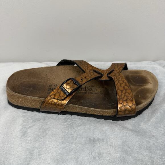 Birkis Birkenstock Faux Leather Metallic Bronze Snake Sandals EU 37 Women's 6 - Picture 1 of 10